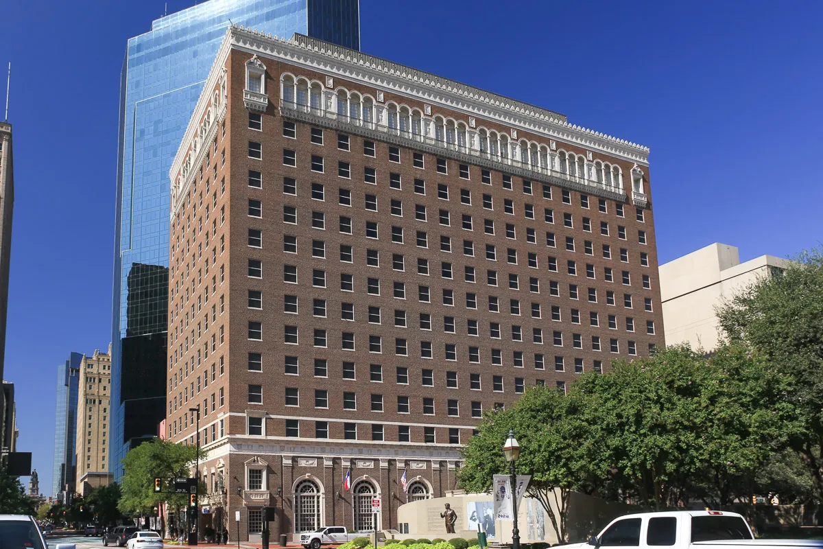 Illustrative historic hotel exterior in Fort Worth, Texas